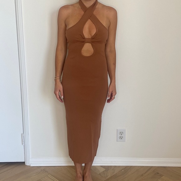 BROWN MIDI DRESS size XS - Picture 1 of 4